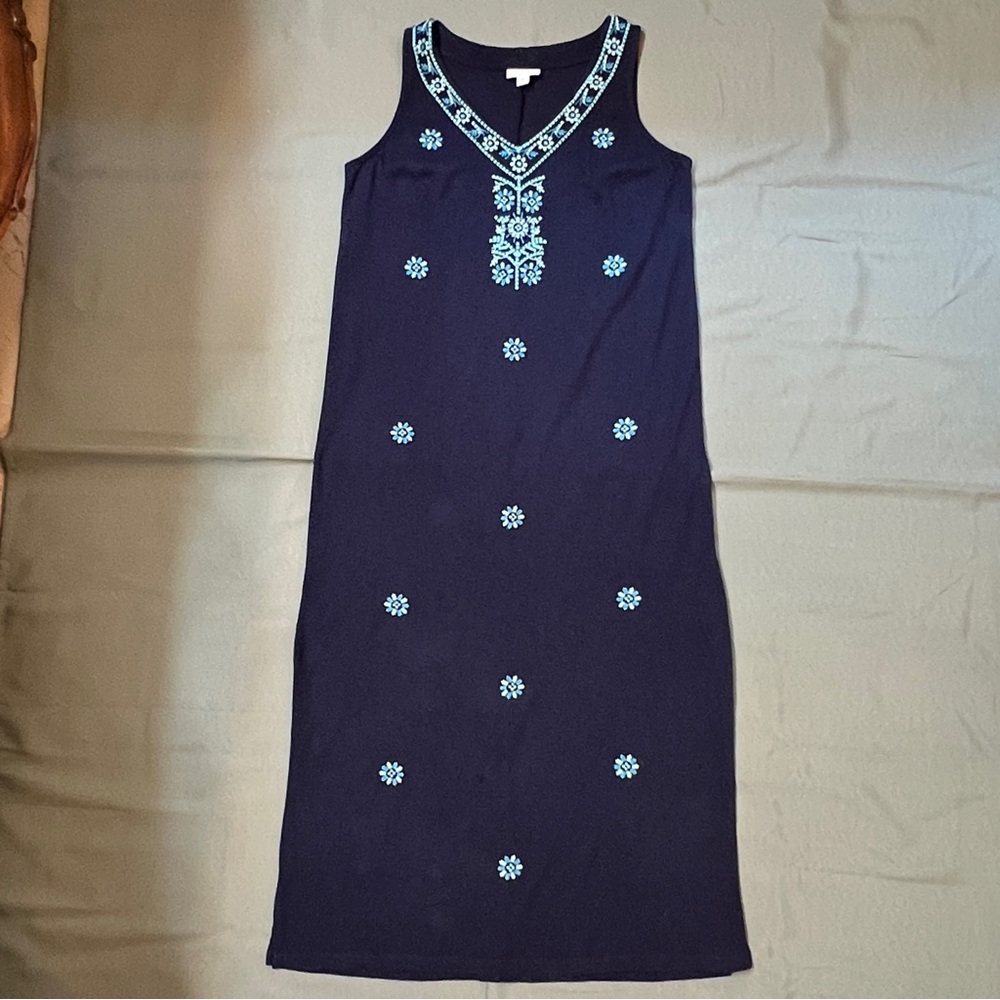 J. Jill Maxi Dress Blue‎ Embroidered Sleeveless Sz S - Picture 5 of 12